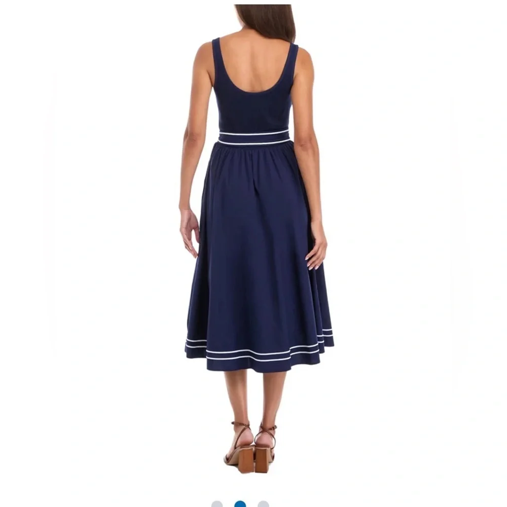 Vineyard Vines Women's Poplin Rib Mix Midi Dress size S Navy Preppy Country Club - Picture 3 of 15